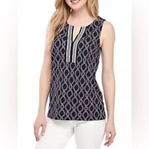 Crown & Ivy Nautical Rope Sleeveless Split Neck Printed Top Petite Large LP